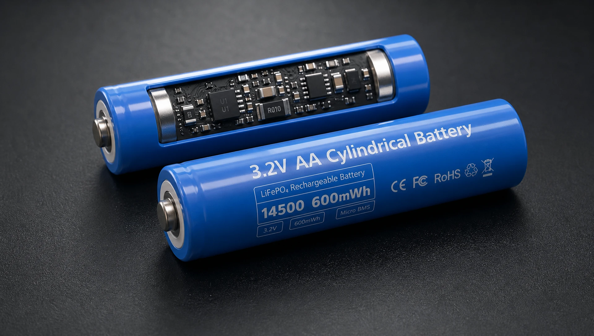 3.2V AA圆柱形电池 (14500规格) 工业级单体电芯外观特写 3.2V AA圆柱形电池 (14500规格) 工业级单体电芯外观特写
