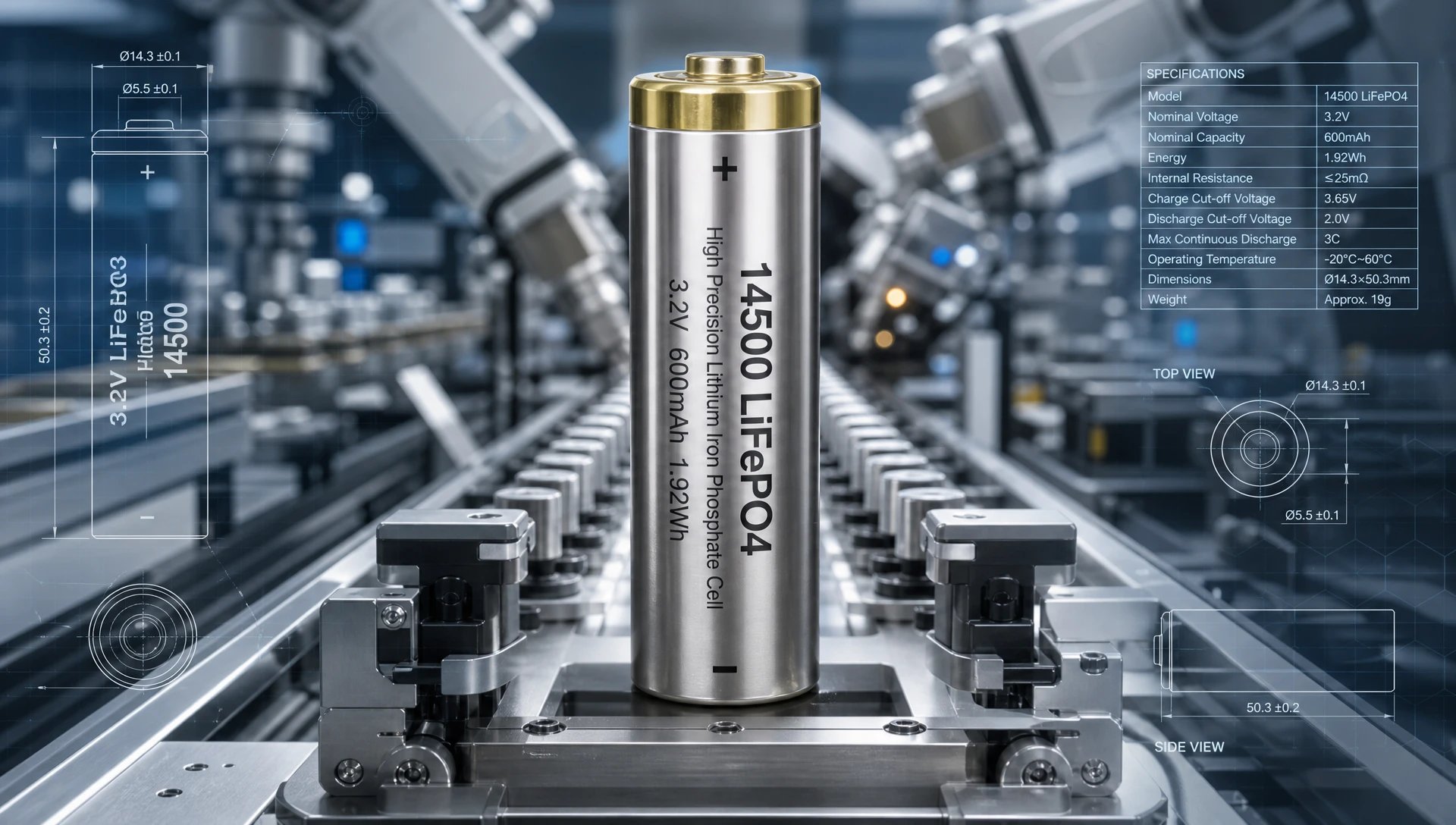 3.2V 14500圆柱形电池工业自动化生产与电芯结构 3.2V 14500圆柱形电池工业自动化生产与电芯结构
