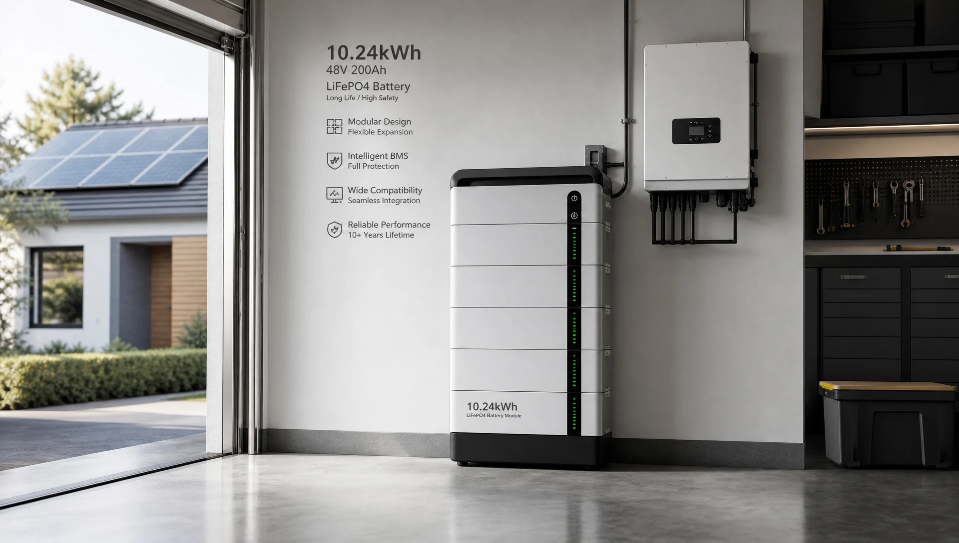 48V 200Ah家庭储能系统10.24kWh壁挂与落地式应用场景